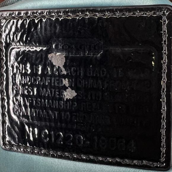 COACH Poppy Signature lurex Pocket Hobo Bag Black Gray Patent Leather 2 way - Picture 14 of 15